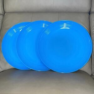 Set of 3 Melange Bright Cerulean Blue 11” Coupe Ribbed Melamine Plates Y2K Style